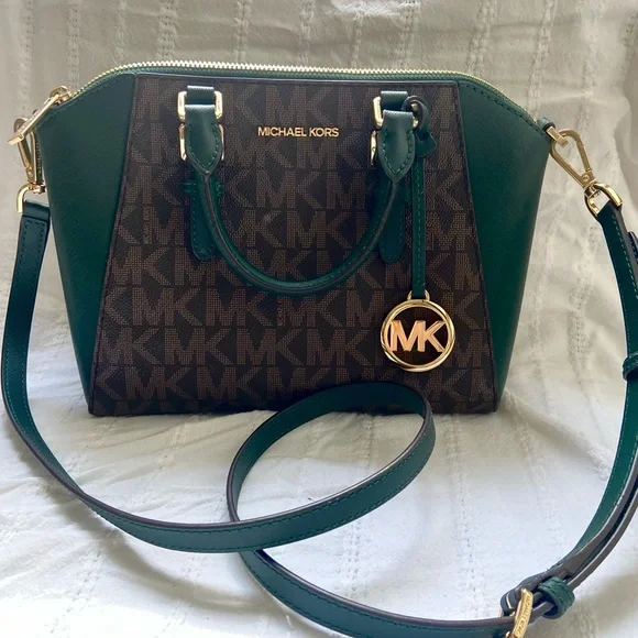 Michael Kors Green and Brown Satchel with Signature Style - Picture 2 of 4